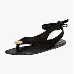 FOWT Women Split Round Toe Sandals Lace up Strappy  Flats Casual Black Flip Flop